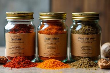 ガラス瓶に入った3種類の特製スパイスブレンド